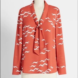 Modcloth Dog Tie Neck Top